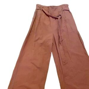 Dressy Linen Pants With Front Tie Stretchy Waistband Burnt Orange